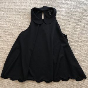 H&M Scalloped Peter Pan Collar Black Top